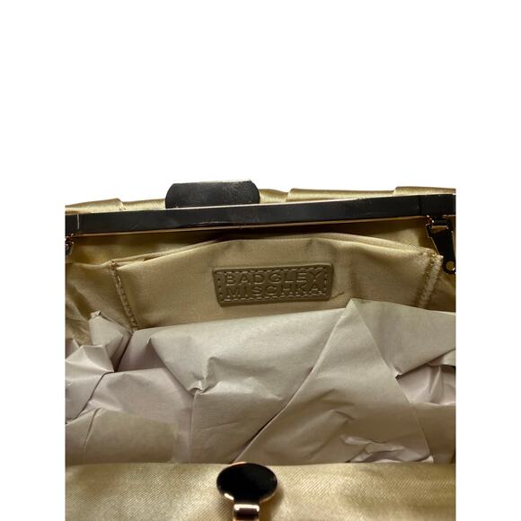 Badgley Mischka Gold Floral Satin Crossbody Clutch – Crystal & Pearl Embellished - Picture 3 of 5